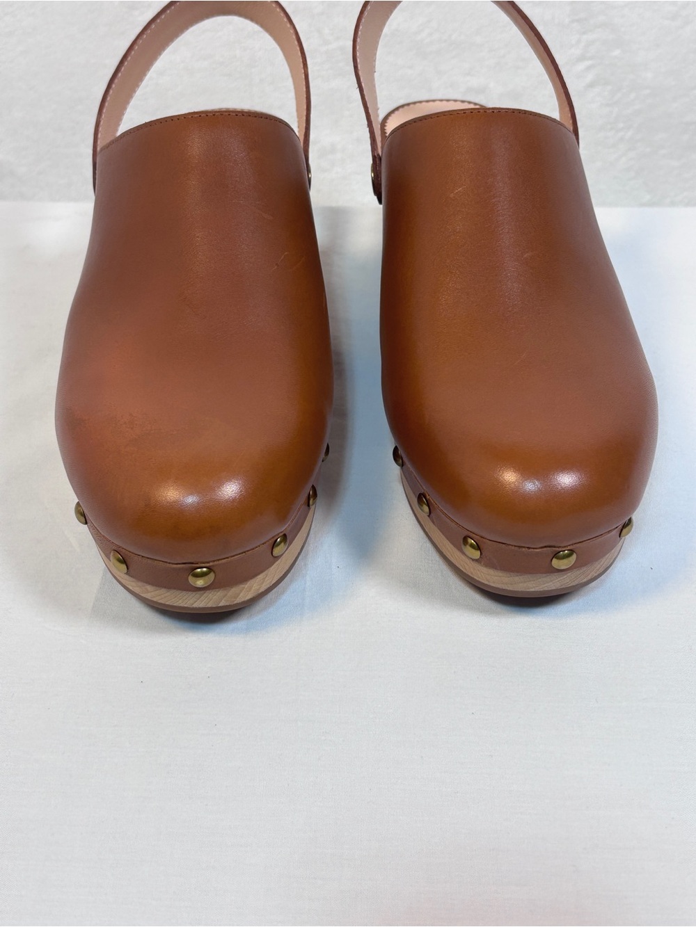 J. Crew Brown Convertible Rich Oak Studded Leather Clogs Ba188 Size 10 - Picture 5 of 10
